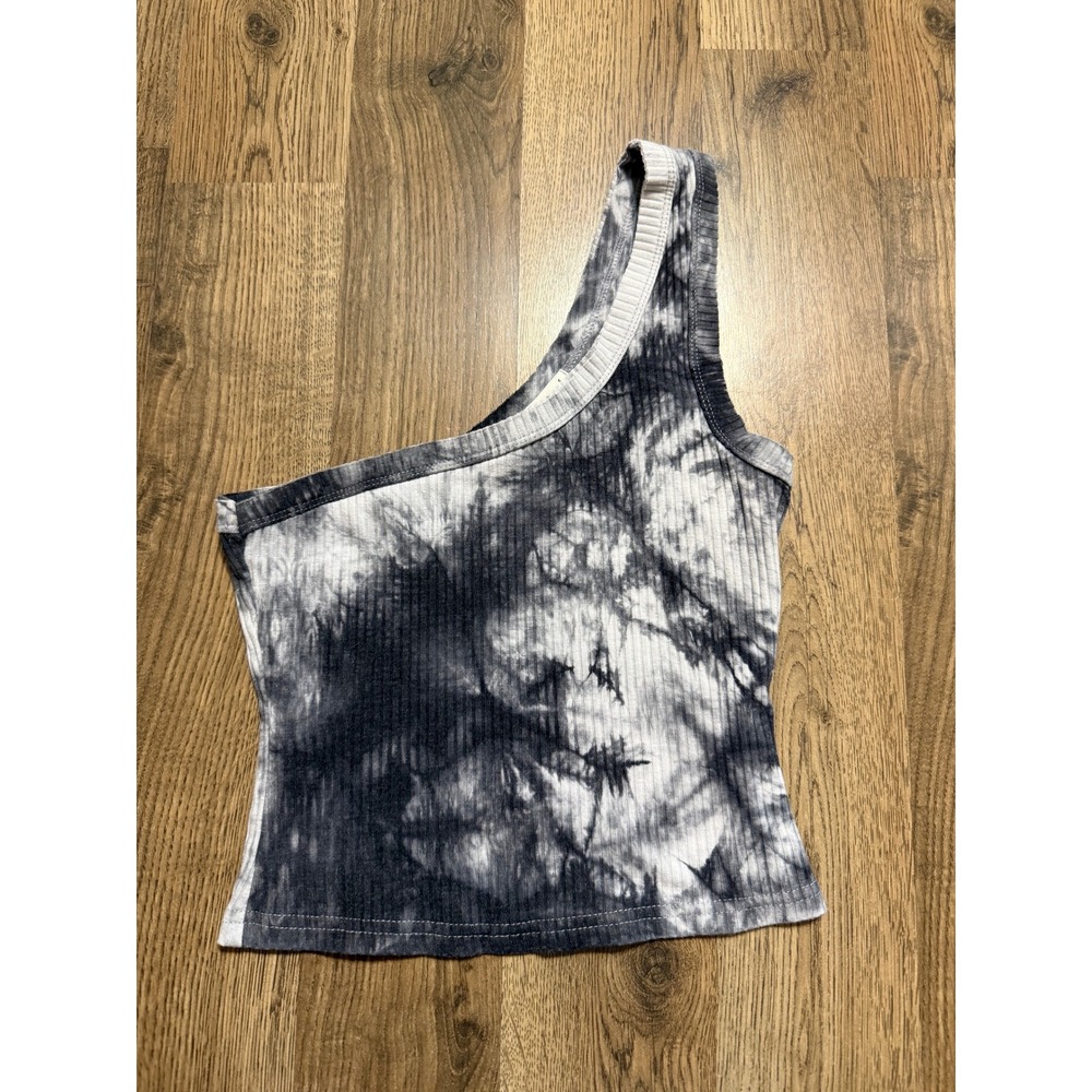 O.VIANCA Tank Top Womens S Black Tie Dye One Shoulder Ribbed Knit Excellent